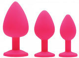 Frisky Pink Pleasure 3 Pc Silicone Anal Plugs W- Gems - iVenuss