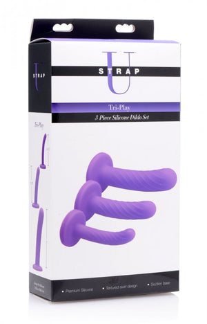Strap U Tri Play 3 Pc Silicone Dildo Set Purple - iVenuss