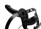 Strap U Power Pegger Silicone Vibrating Double Pleasure Dildo With Harness Black - iVenuss