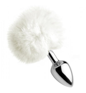 White Fluffy Bunny Tail Anal Plug - iVenuss