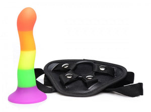 Strap U Proud Rainbow Silicone Dildo W- Harness - iVenuss