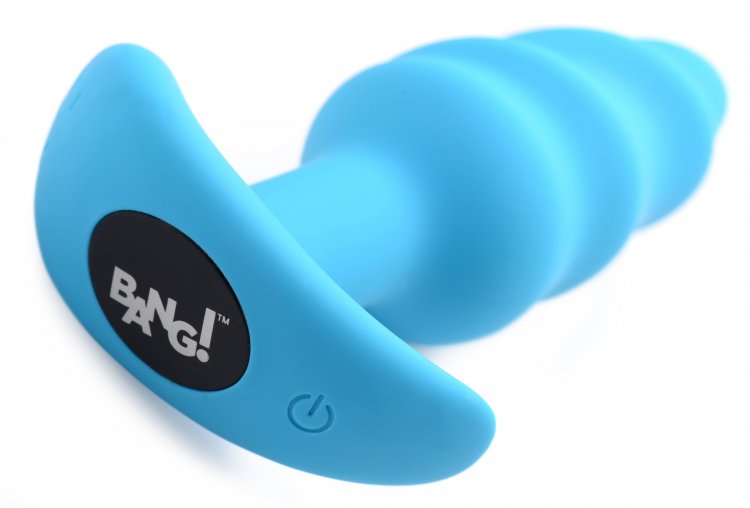 Bang! 21x Vibrating Silicone Swirl Butt Plug W- Remote Blue
