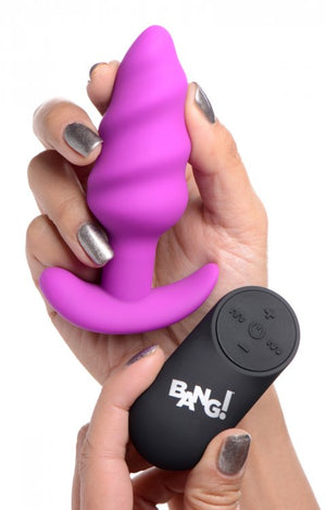 Bang! 21x Vibrating Silicone Swirl Butt Plug W- Remote Purple