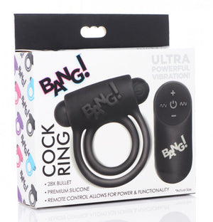 Bang! Silicone Cock Ring & Bullet W- Remote Black (out Mid Feb)