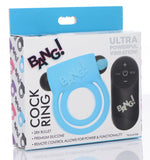 Bang! Silicone Cock Ring & Bullet W- Remote Blue