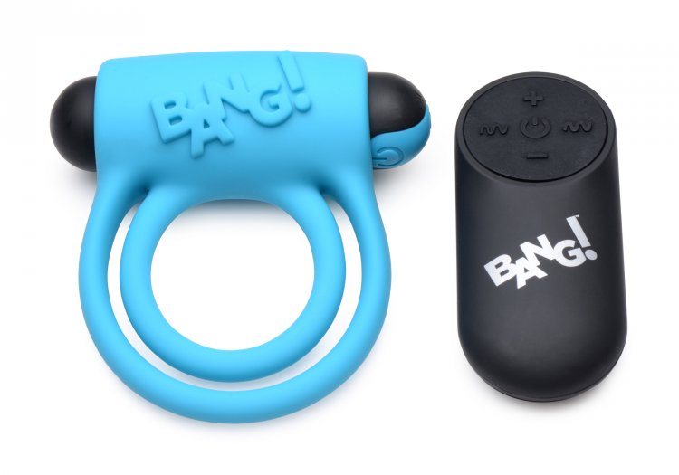 Bang! Silicone Cock Ring & Bullet W- Remote Blue