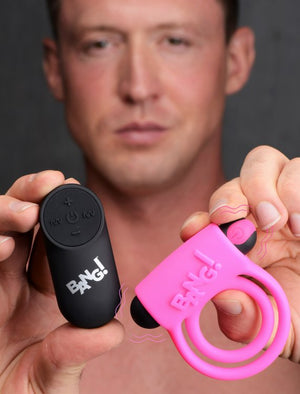 Bang! Silicone Cock Ring & Bullet W- Remote Pink