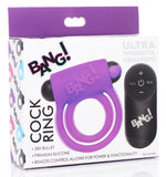 Bang! Silicone Cock Ring & Bullet W- Remote Purple
