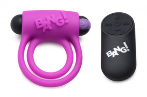 Bang! Silicone Cock Ring & Bullet W- Remote Purple