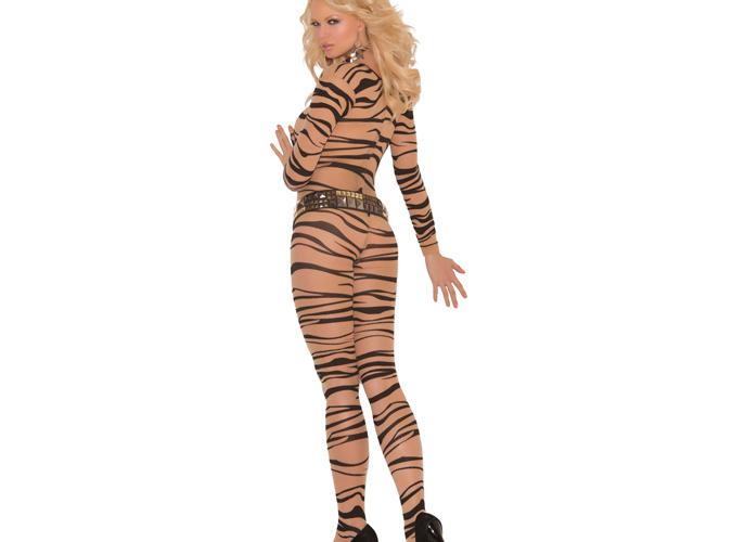 Zebra Print Long Sleeve Body Stocking Queen