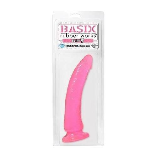 Basix Rubber Works 7in Pink Slim Dong W- Suction Cup