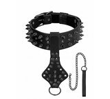 Ouch! Skulls & Bones Neck Chain W- Spikes And Leash Black